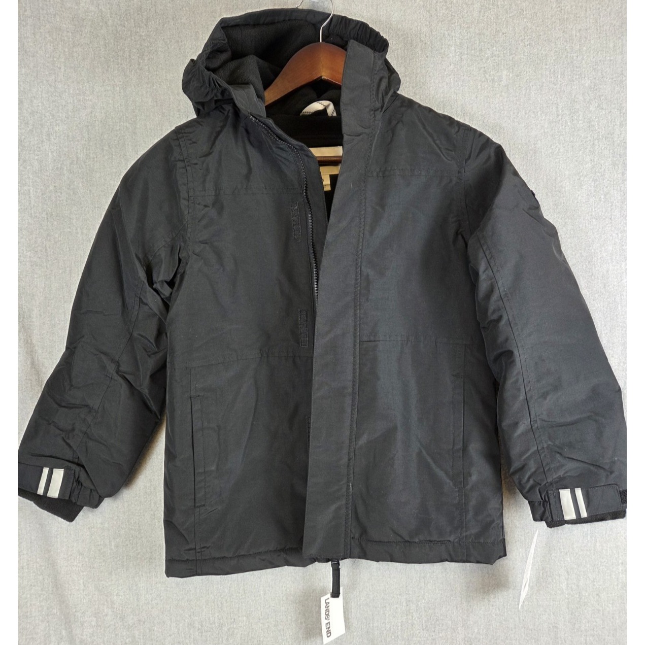 Lands End Parka The Squall Boys L Insulated Hood Ski Snow Grow A Long Black New